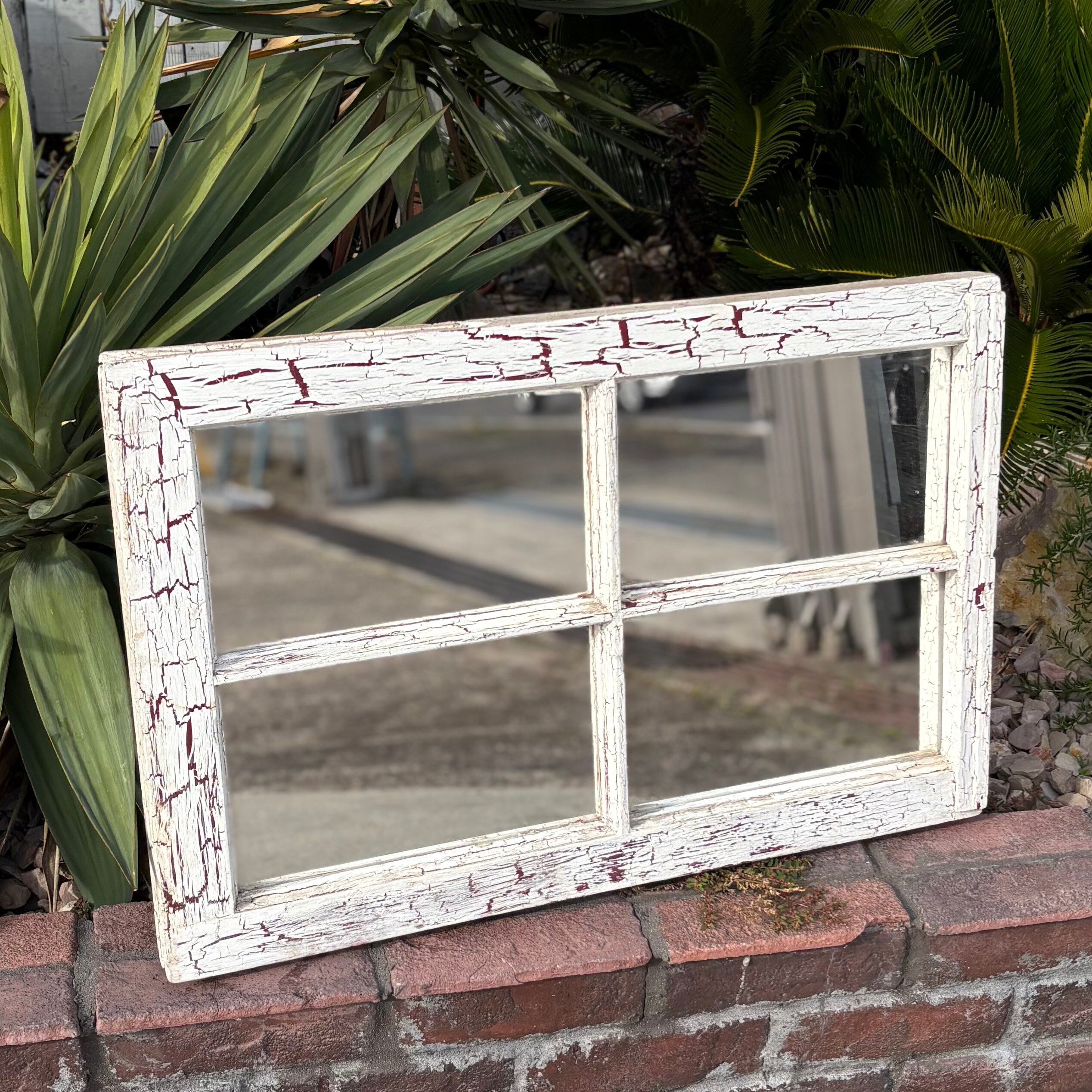 Window Frame Mirror – Vintage Crackled White Finish”