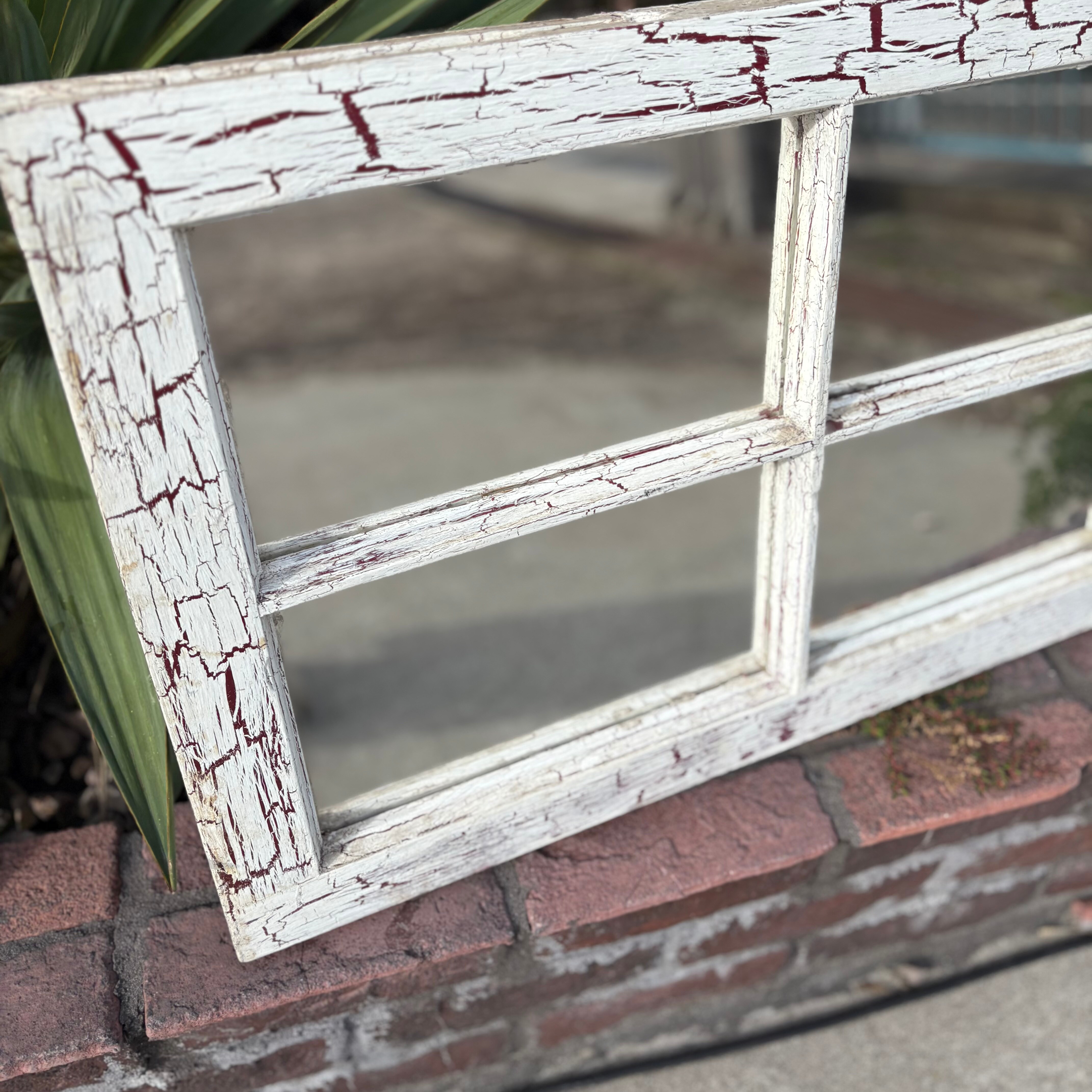 Window Frame Mirror – Vintage Crackled White Finish”