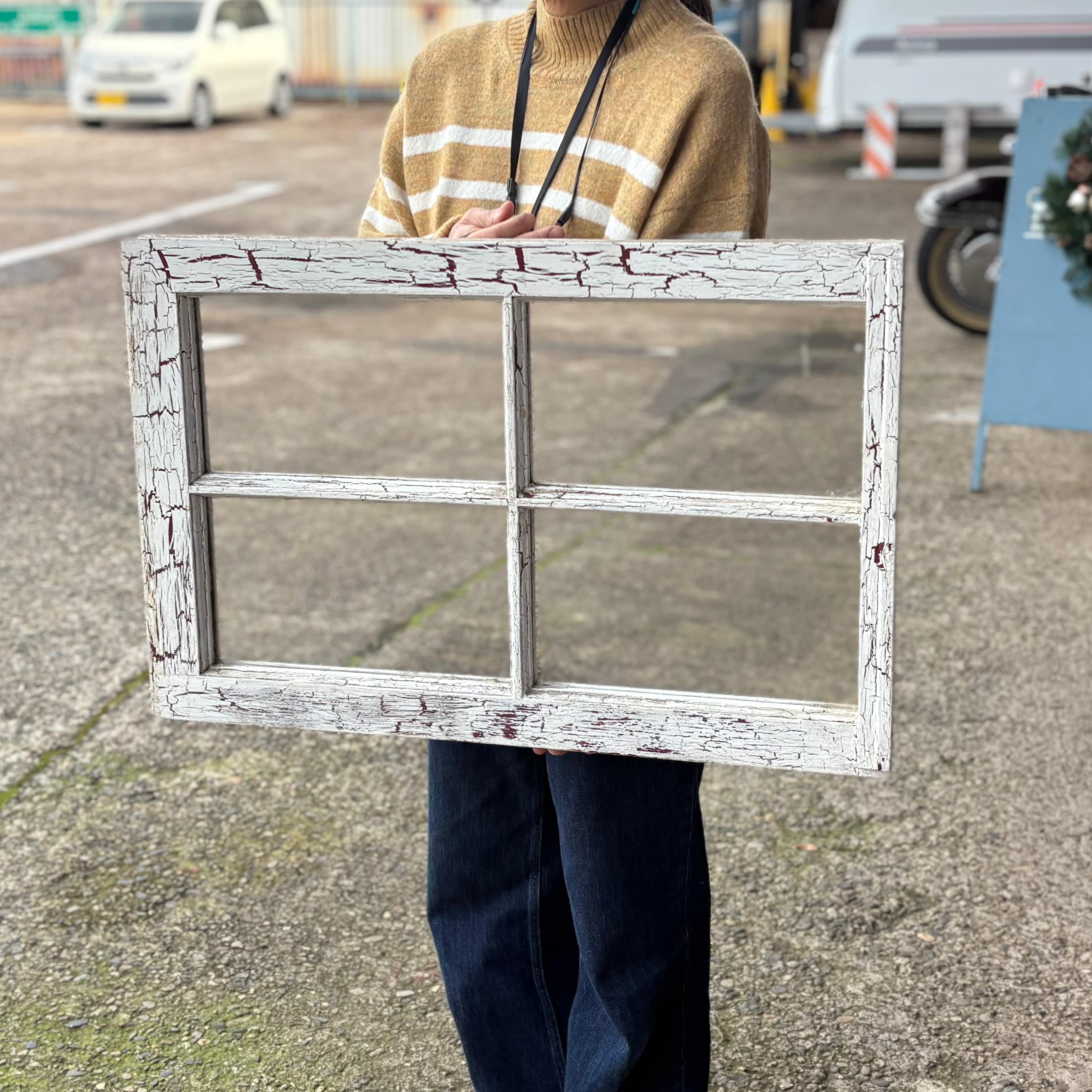 Window Frame Mirror – Vintage Crackled White Finish”