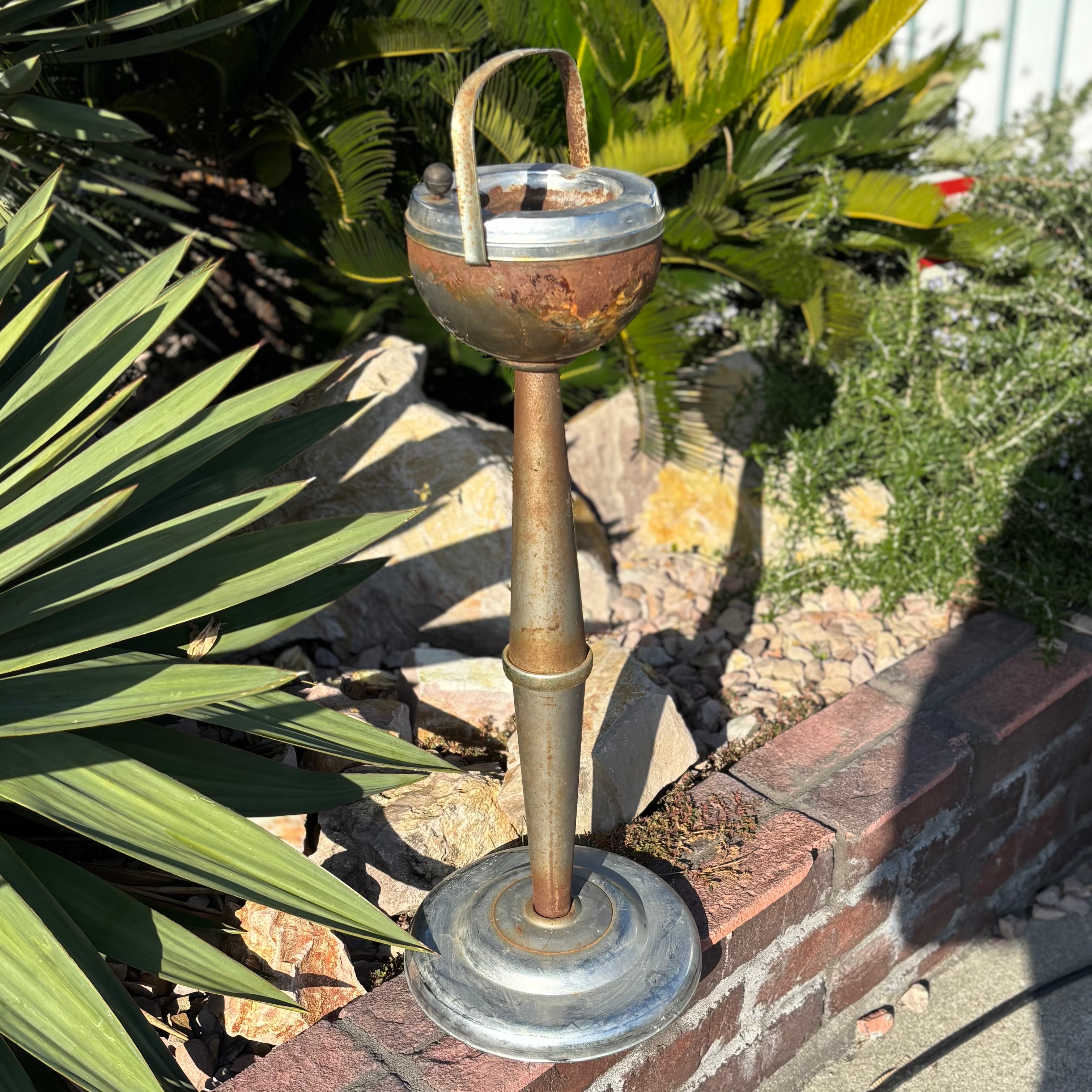 Mid-Century Modern Chrome & Metal Pedestal Ashtray