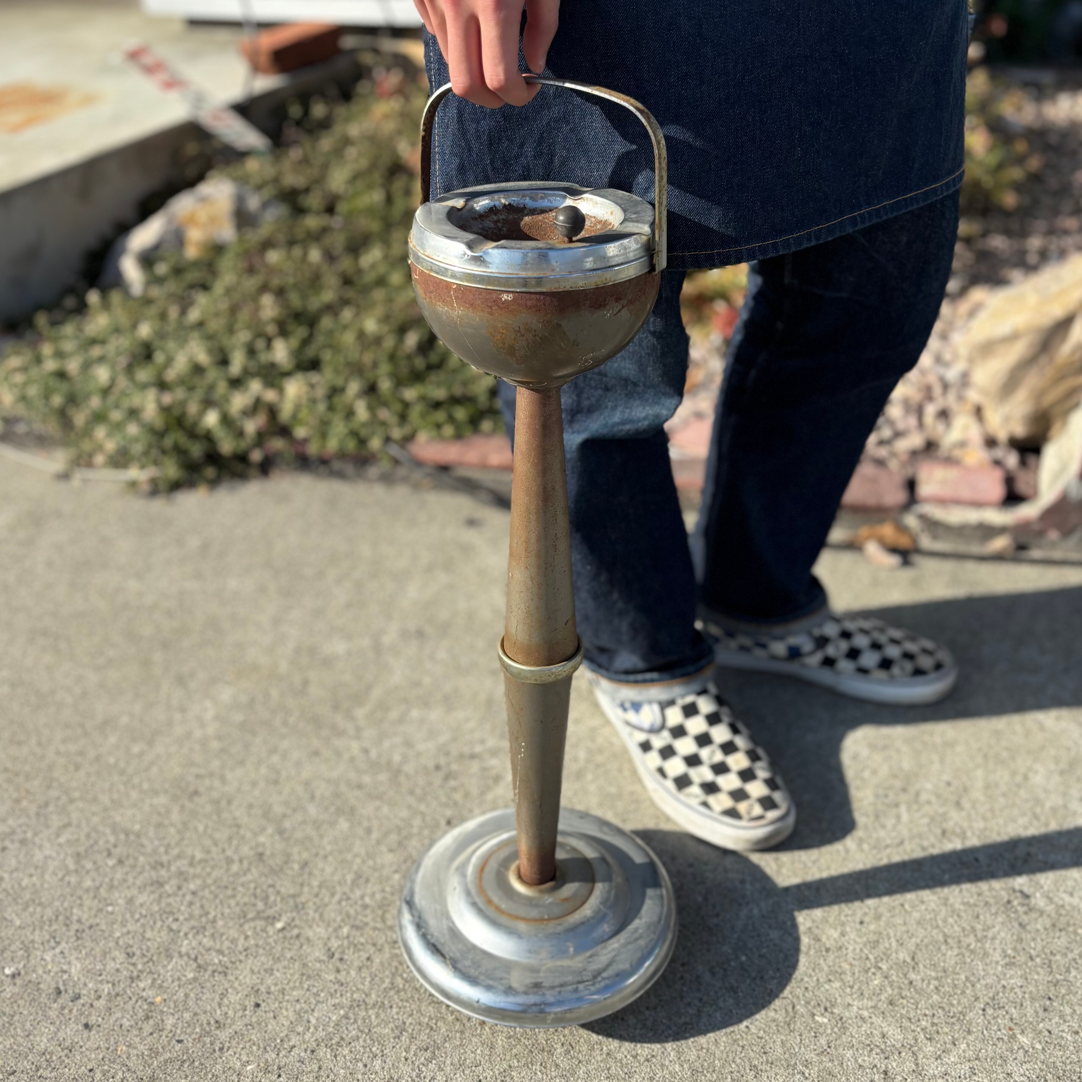 Mid-Century Modern Chrome & Metal Pedestal Ashtray