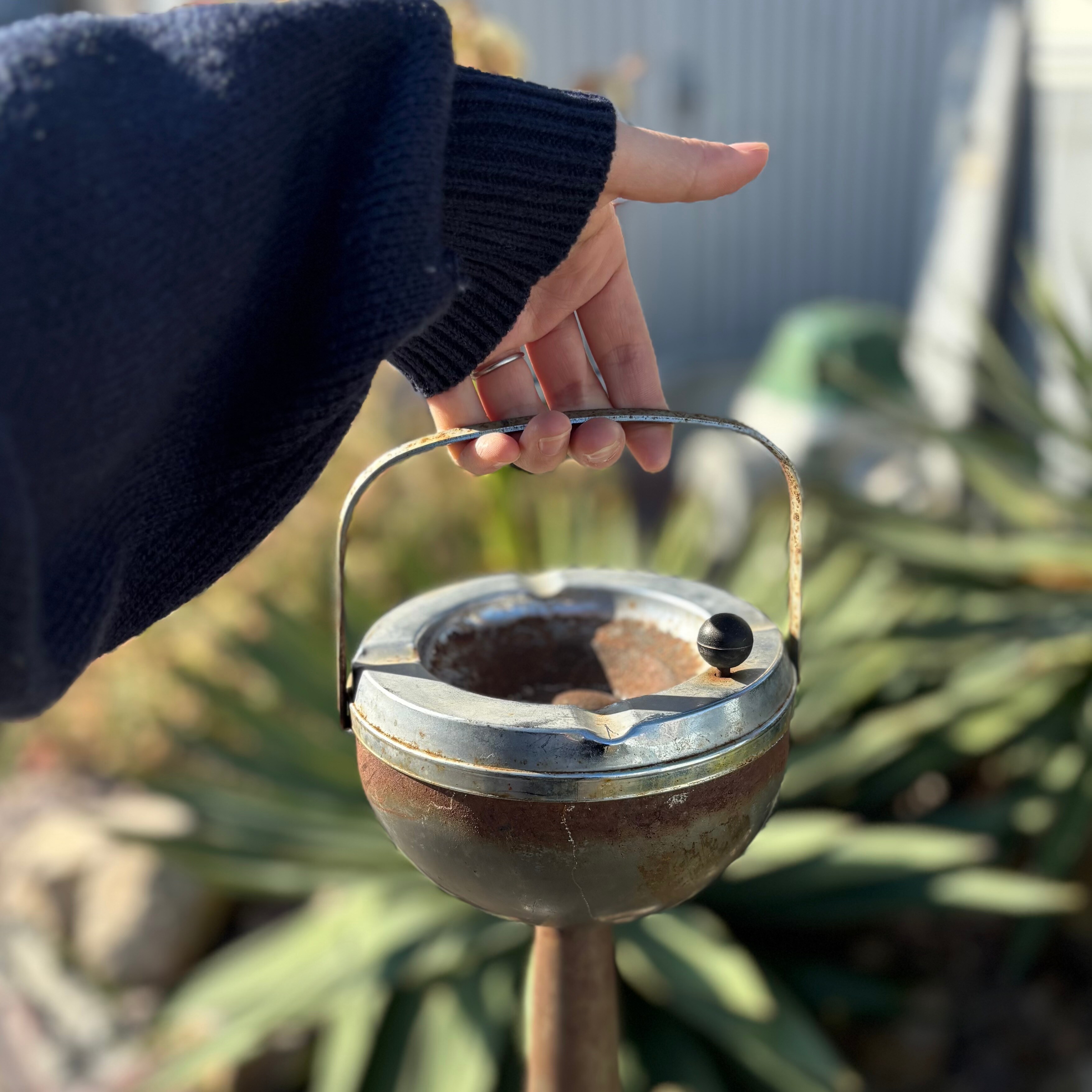 Mid-Century Modern Chrome & Metal Pedestal Ashtray