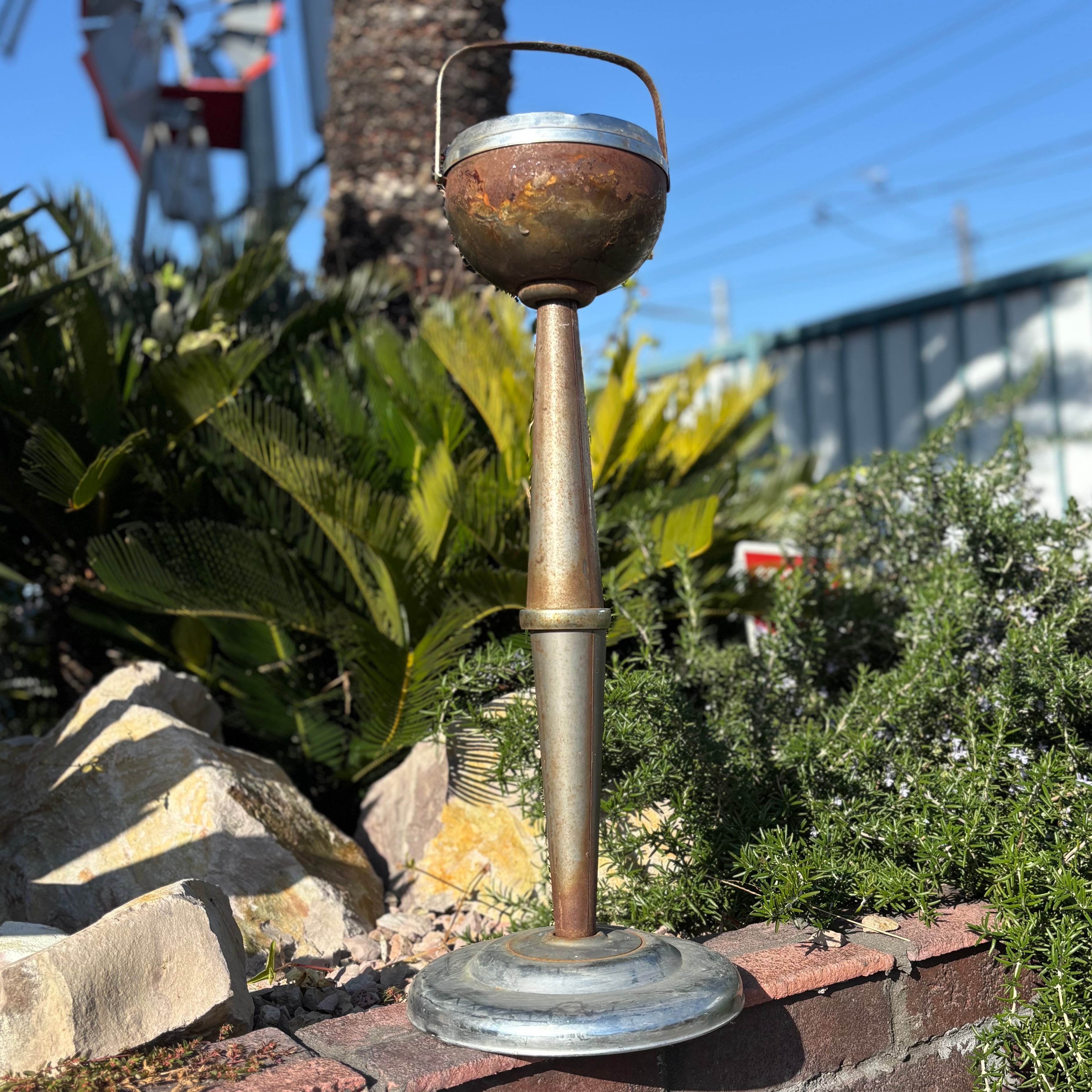 Mid-Century Modern Chrome & Metal Pedestal Ashtray