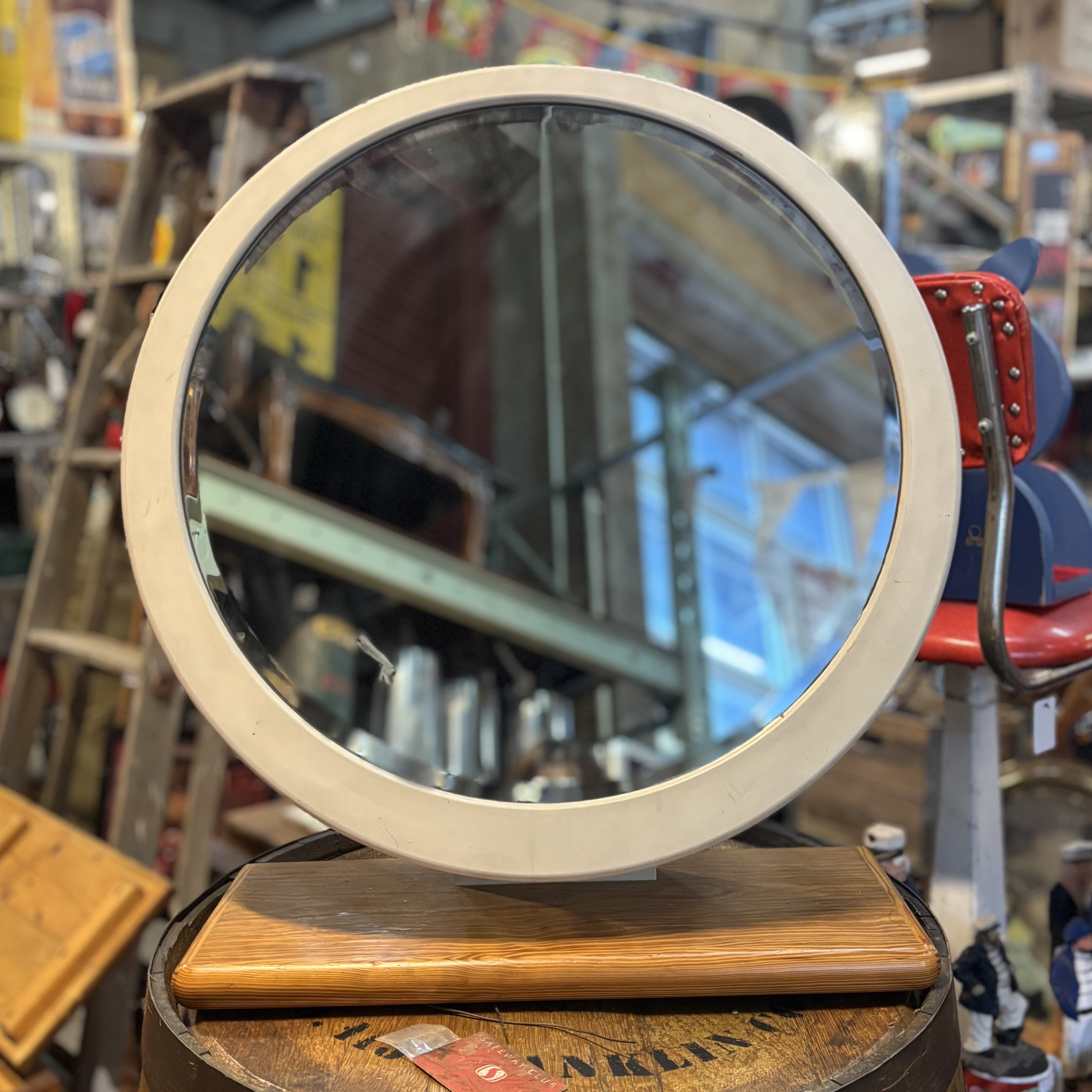 Vintage Adjustable Round Table Mirror with Wooden Base