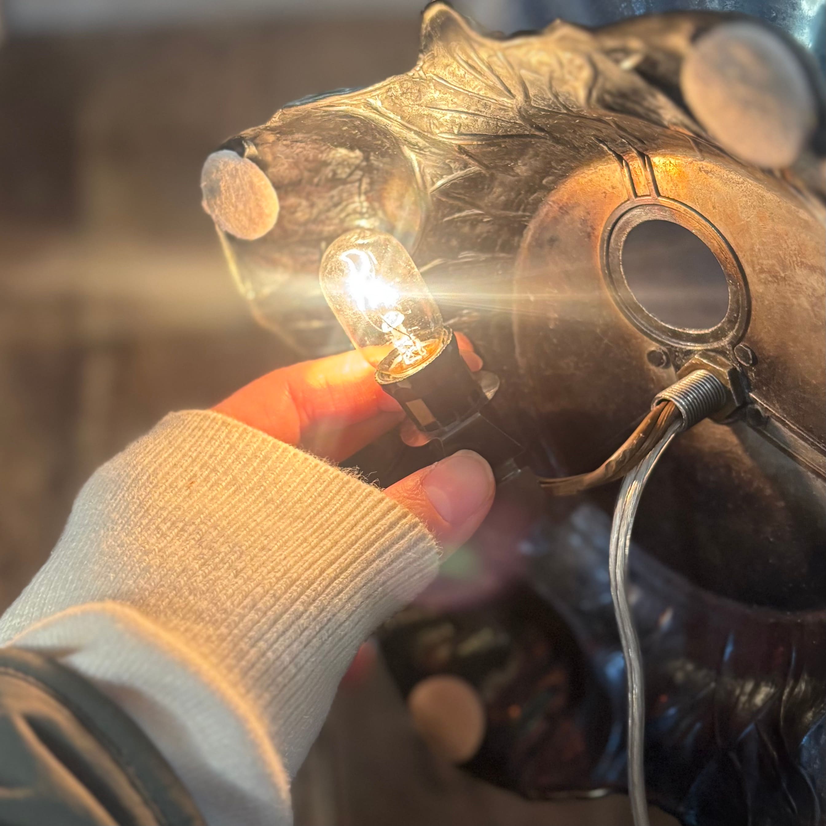 Vintage Two-Way Blue Glass Table Lamp with Fabric Shade Vintage Two-Way Blue Glass Table Lamp with Fabric Shade