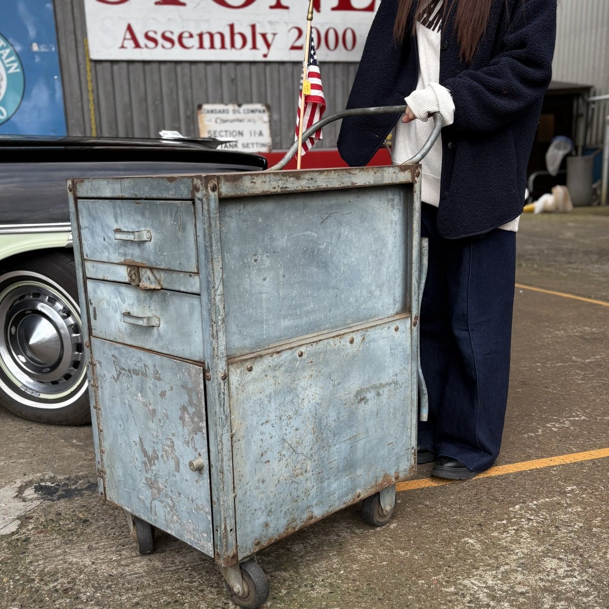 HEAVY DUTY VINTAGE TOOL CART】LYON Industrial Cabinet on Wheels