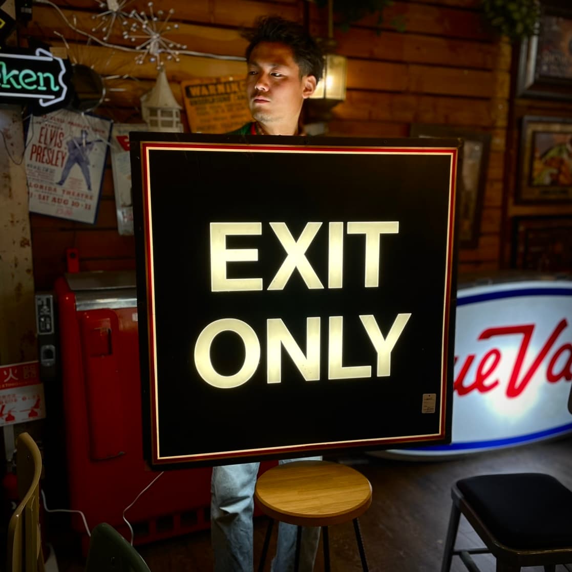 BIG Size!! Vintage Light Sign EXIT ONLY