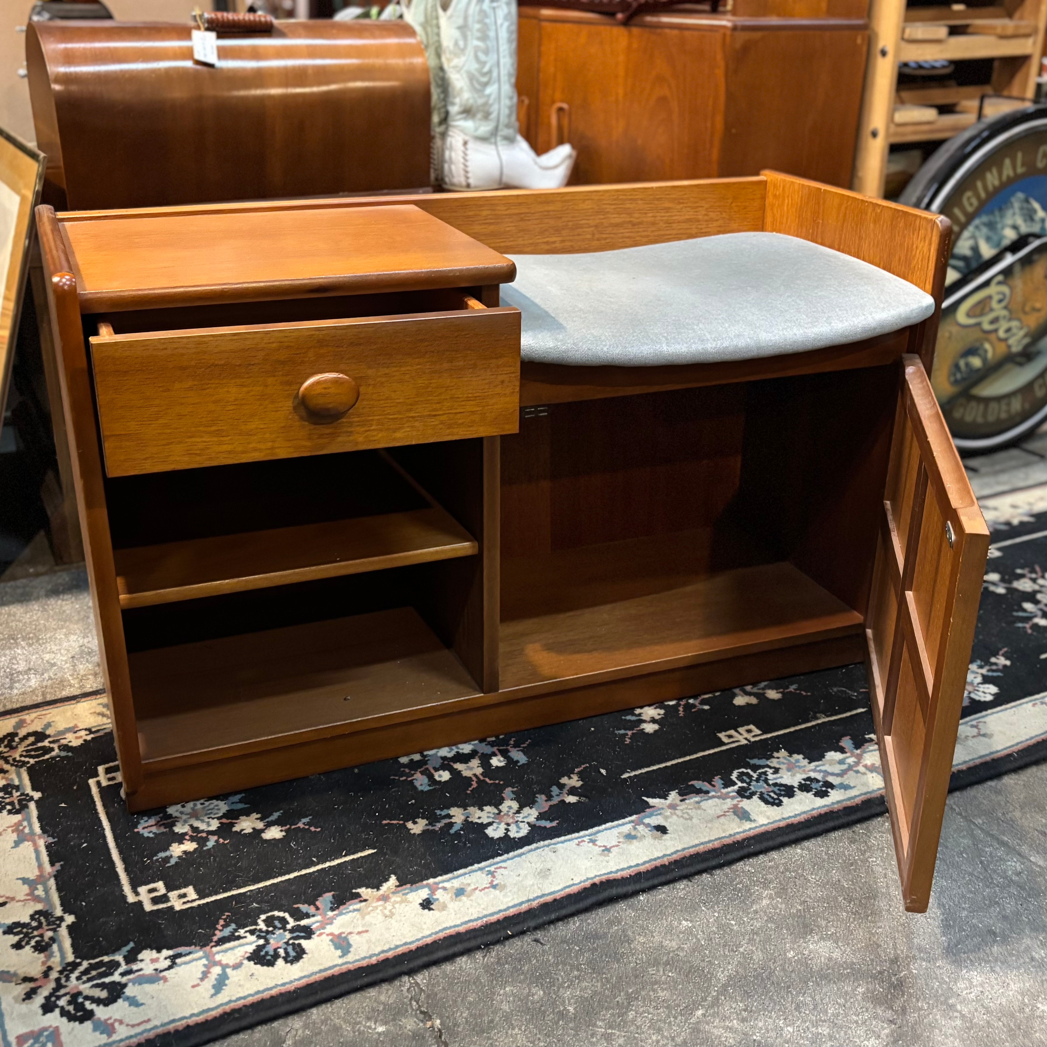 Vintage Nathan Furniture Oak Telephone Bench