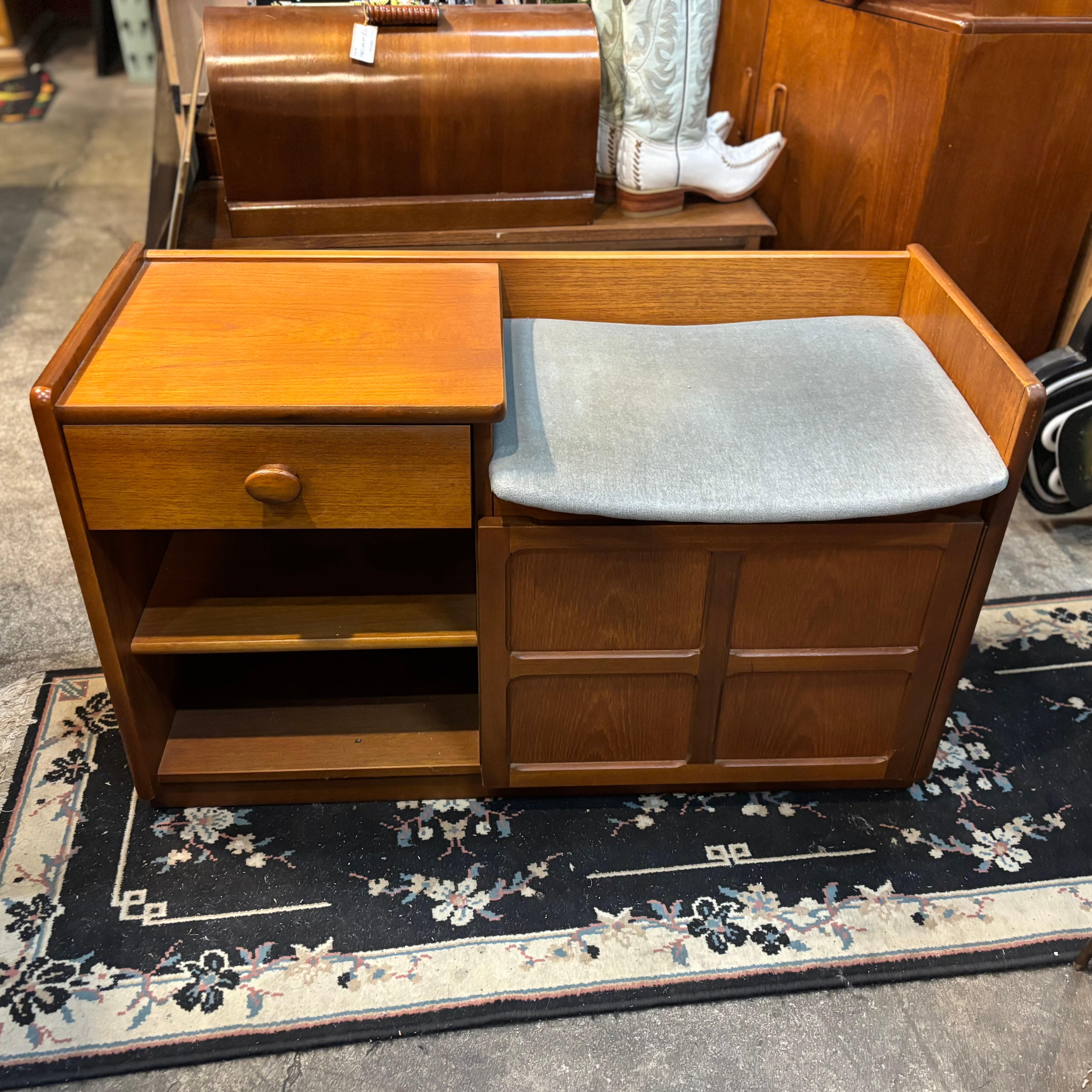 Vintage Nathan Furniture Oak Telephone Bench