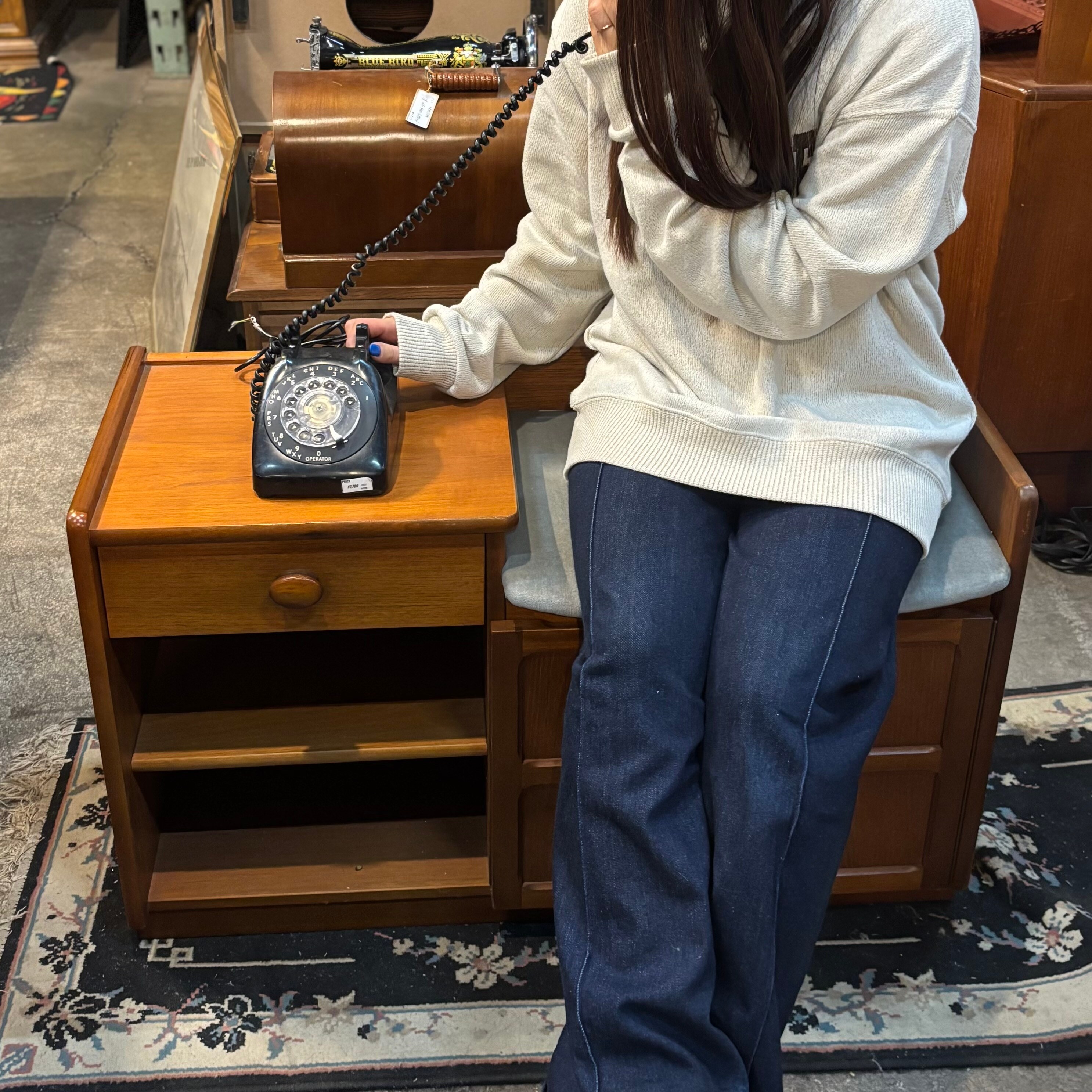 Vintage Nathan Furniture Oak Telephone Bench