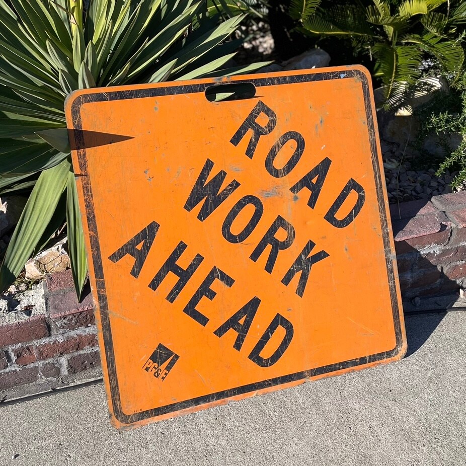 1970s-80s Vintage PG&E Road Work Ahead Road Sign
