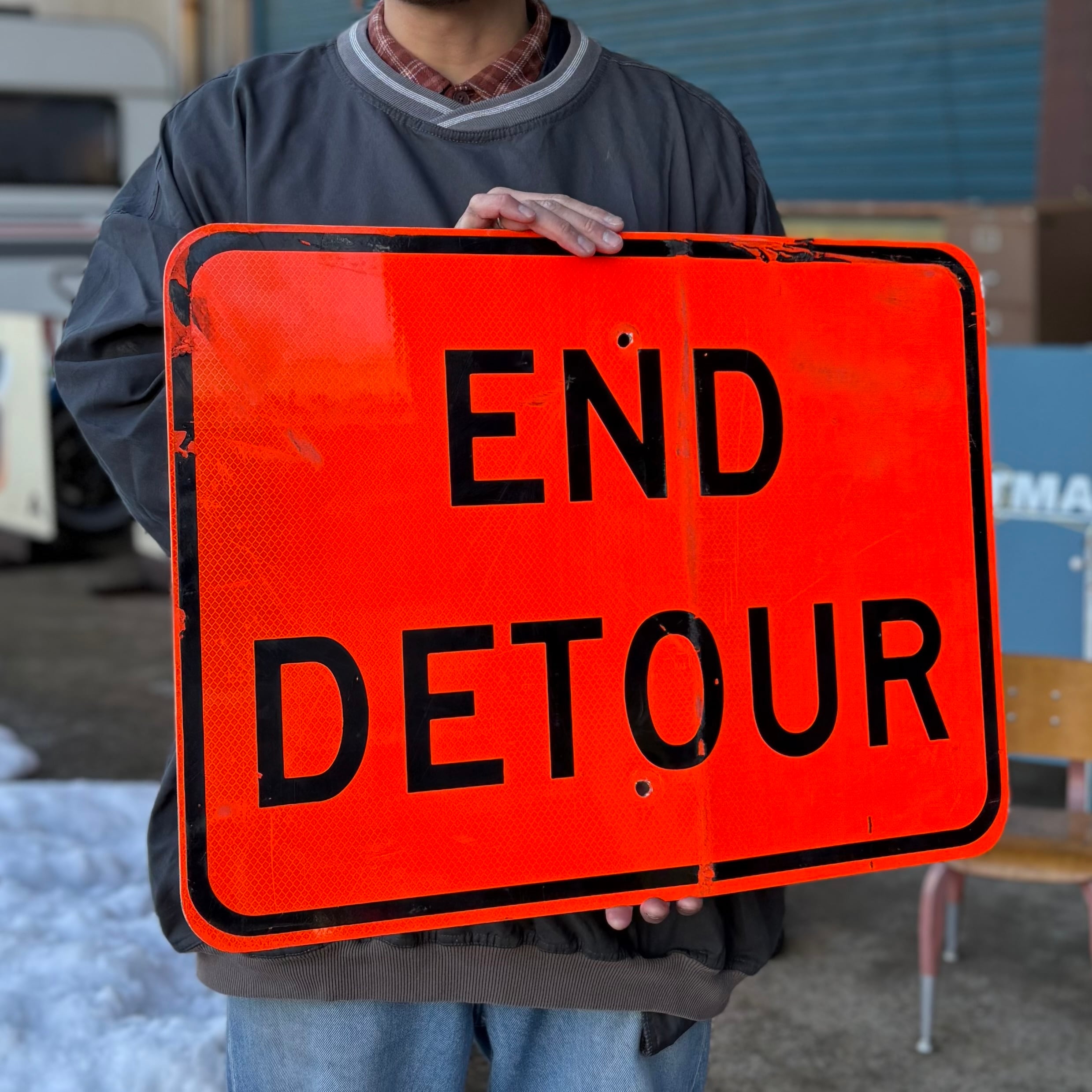 END DETOUR Vintage American Road Sign**