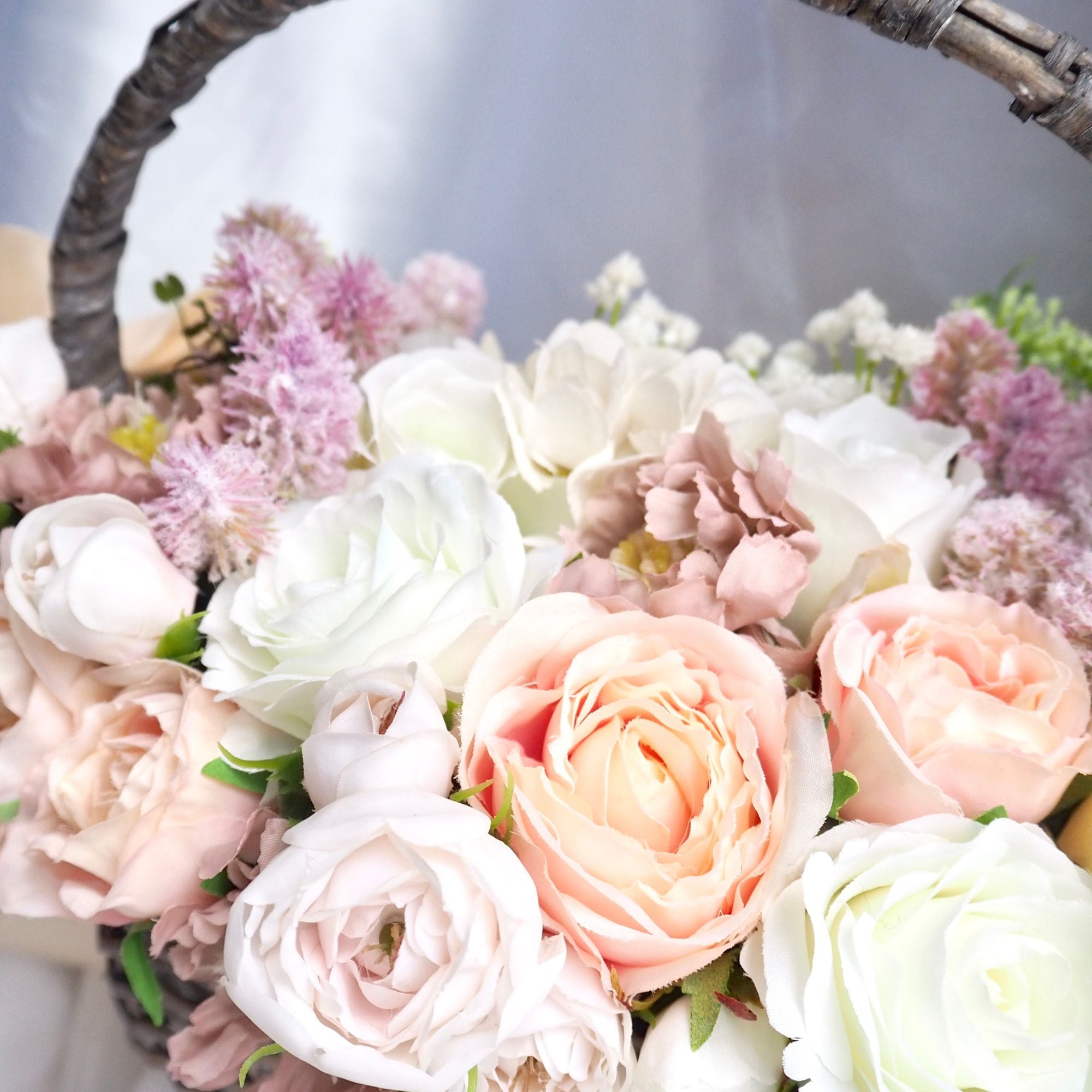 バスケットブーケ【ナチュラルカラー】(ブートニア付き)|ウェディング