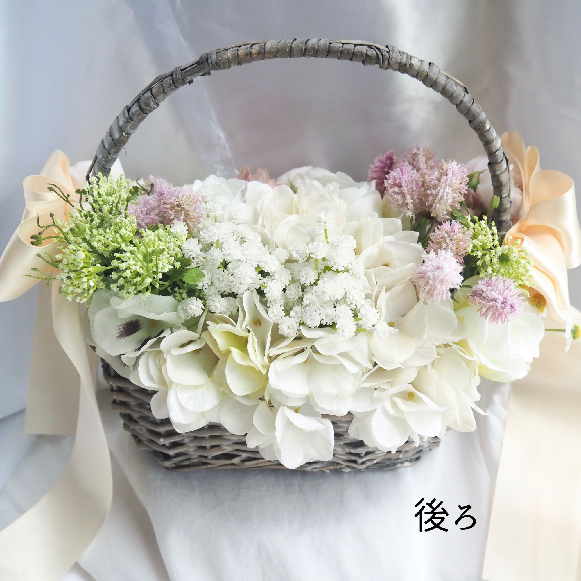 バスケットブーケ【ナチュラルカラー】(ブートニア付き)|ウェディング