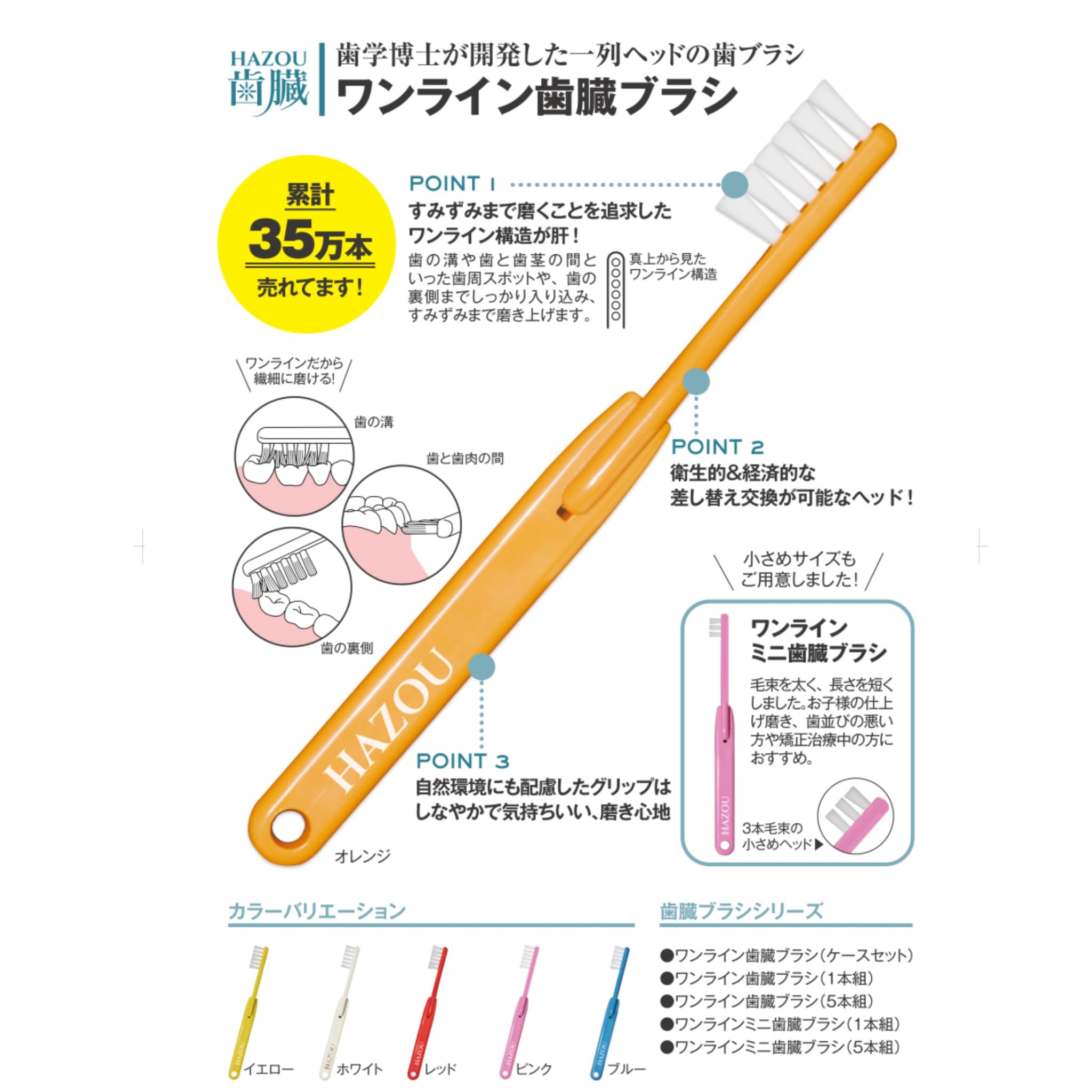 ドクターむらつ ワンライン歯臓ブラシ【青】