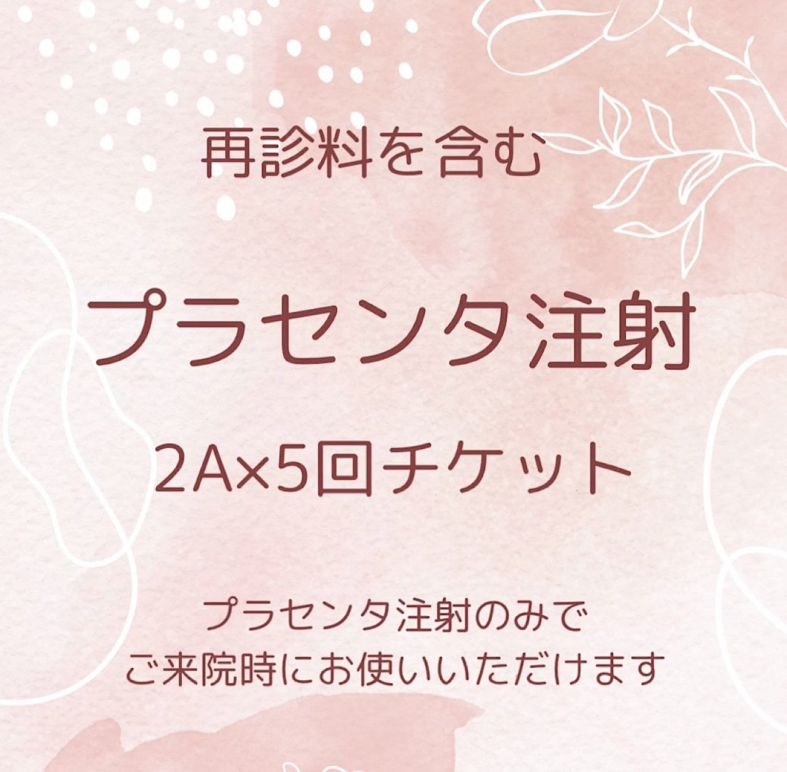 Web限定/事前決済がお得/再診料を含めた特別価格/プラセンタ注射2A×５回チケット