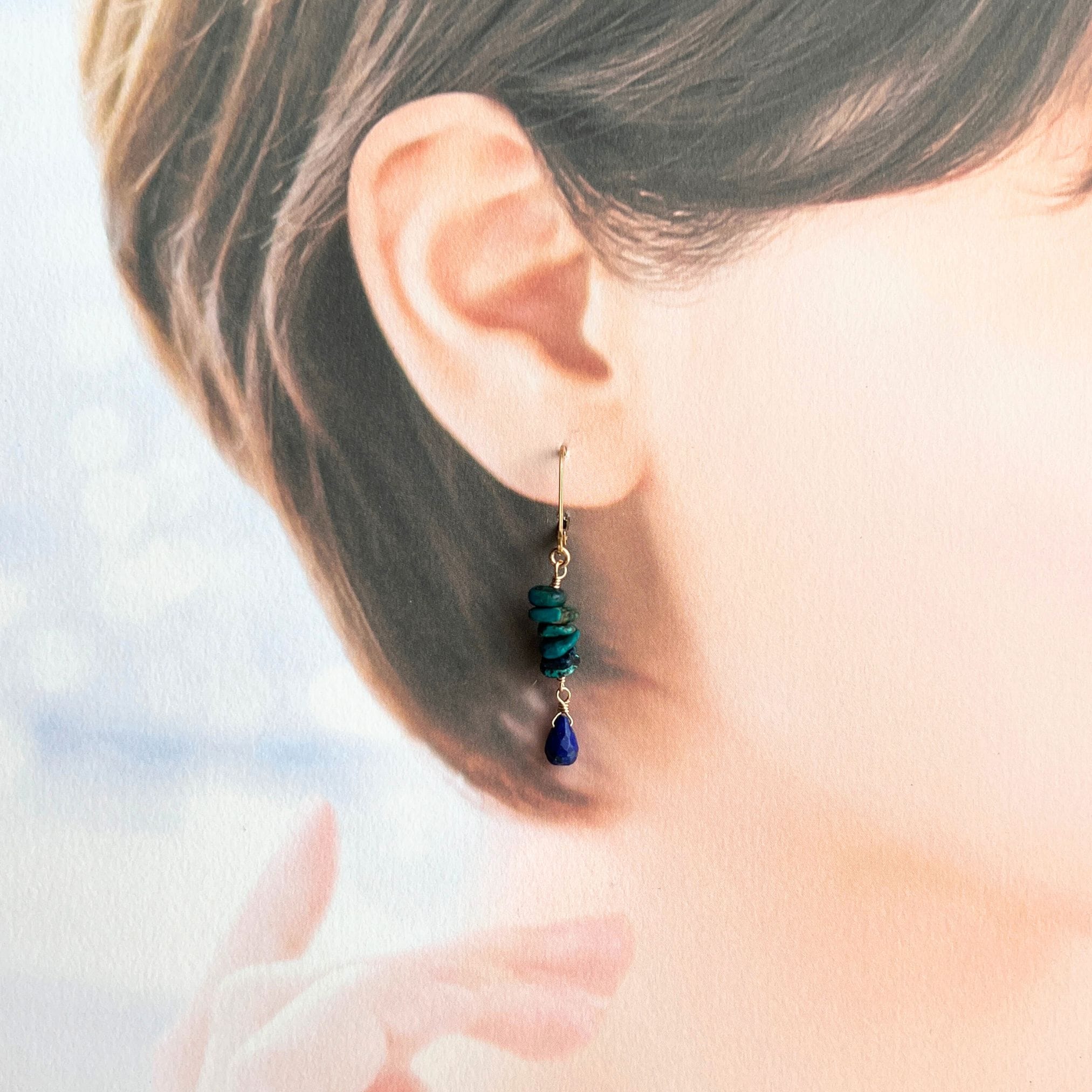 ラピスラズリ＆クリソコラ 金属アレルギー対応 14kgf フレンチフック