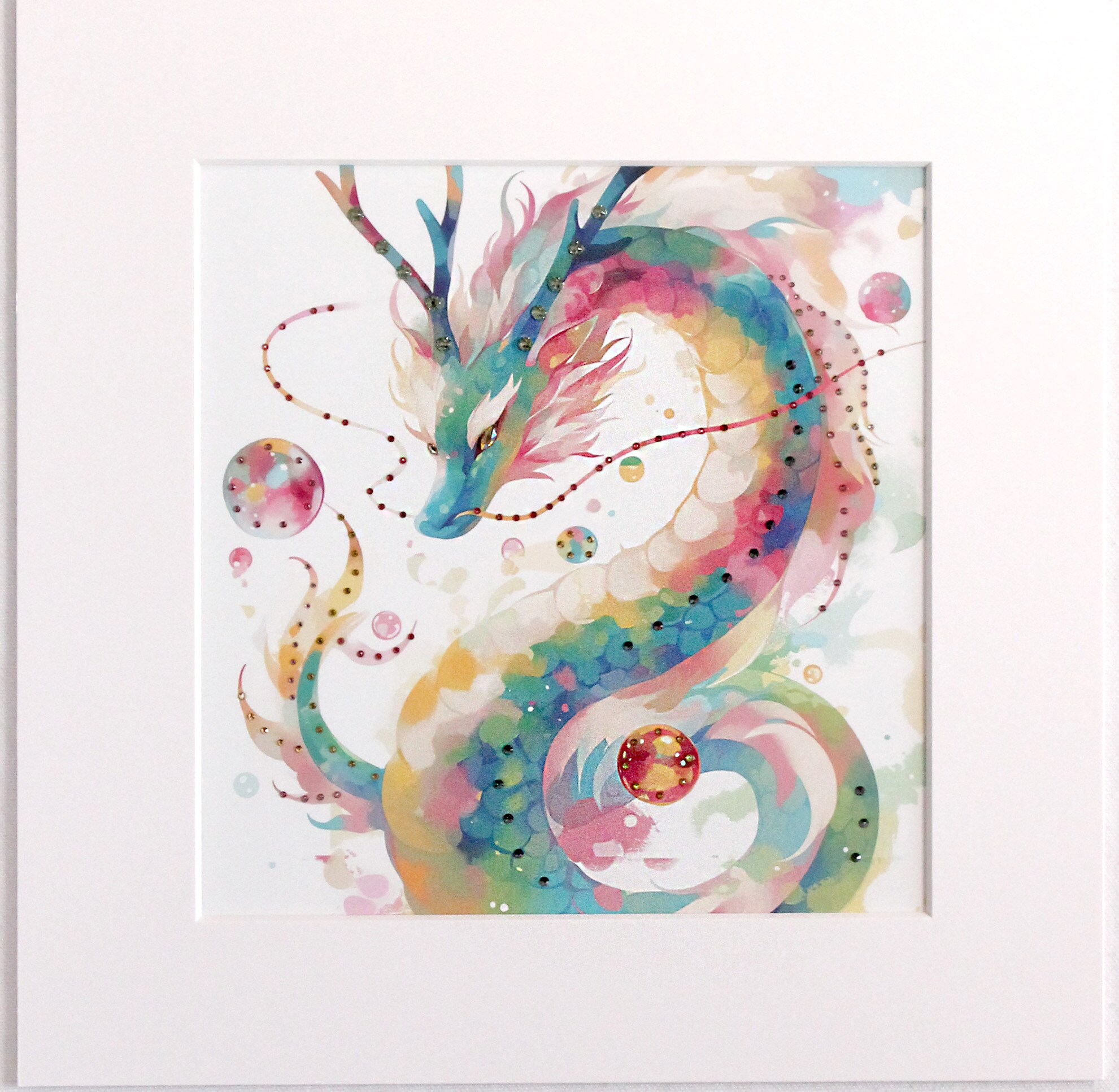 龍神様　原画　アクリル画　木製　エネルギーアート アクリル画『森の癒し』—緑の龍がもたらす調和と再生の