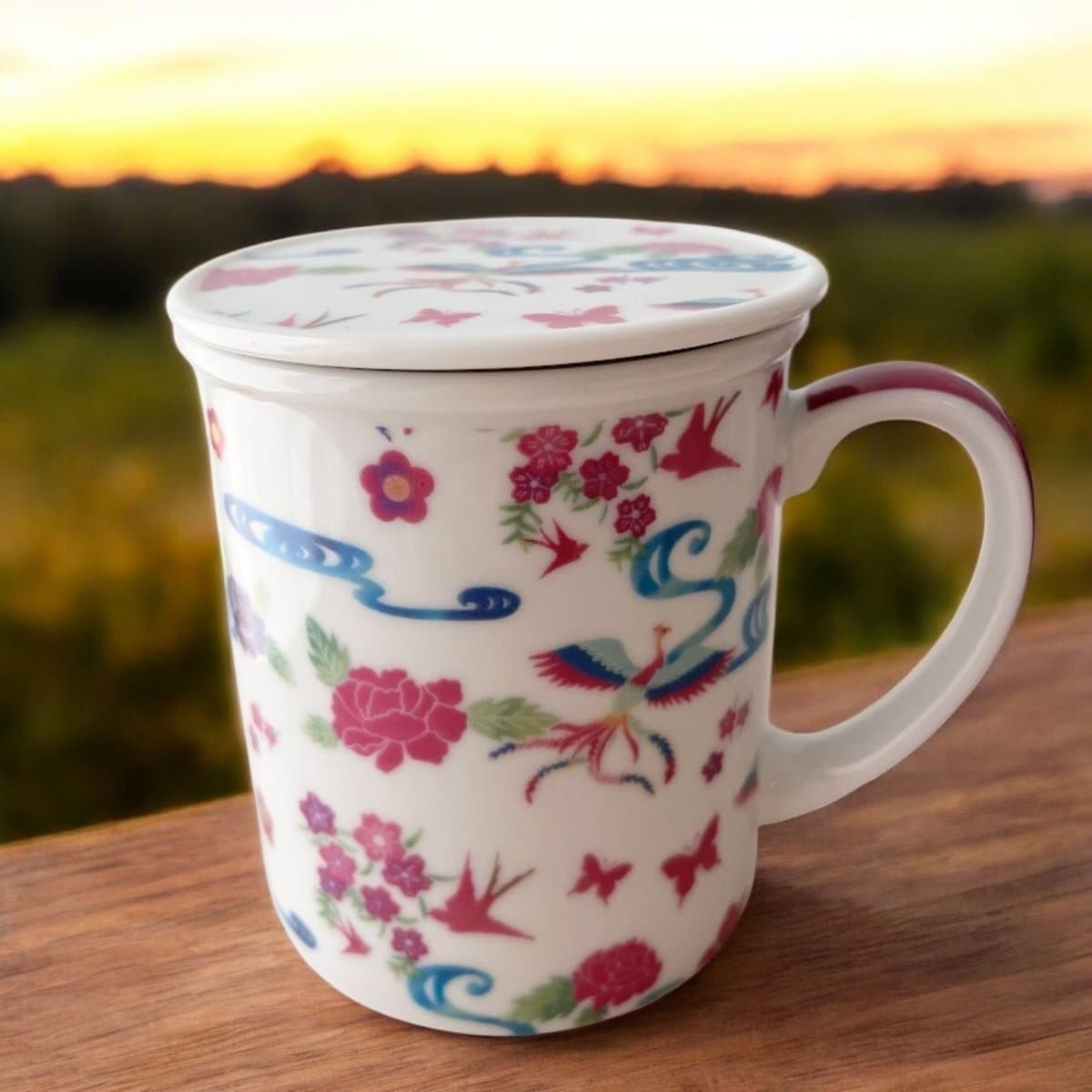【NEW✴︎オリジナル紅型風デザイン】蓋つきマグカップ