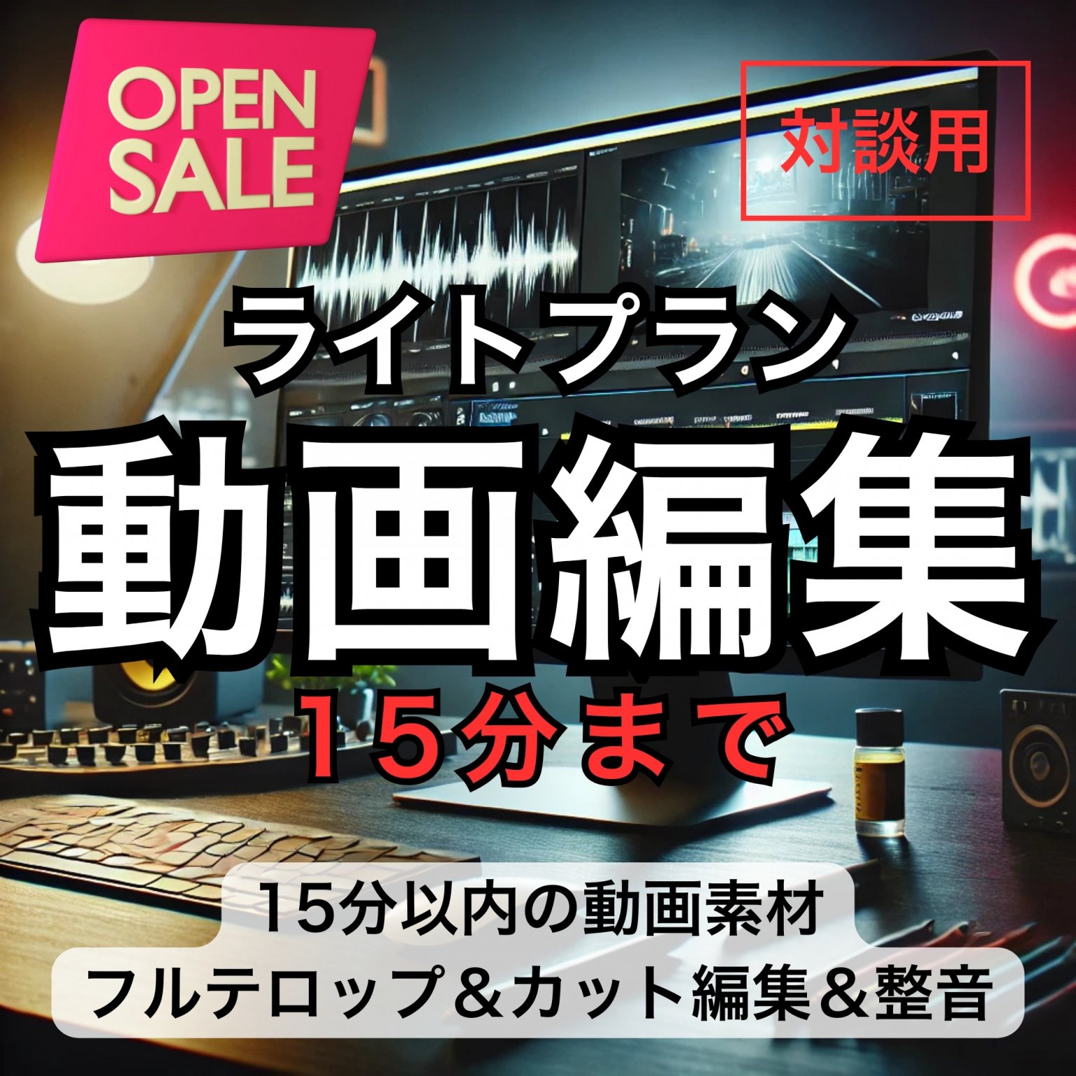 【対談用】動画編集＜ライトプラン＞（15分まで）｜お客様が撮影した動画をフルテロップ化！聞きやすい音声に！