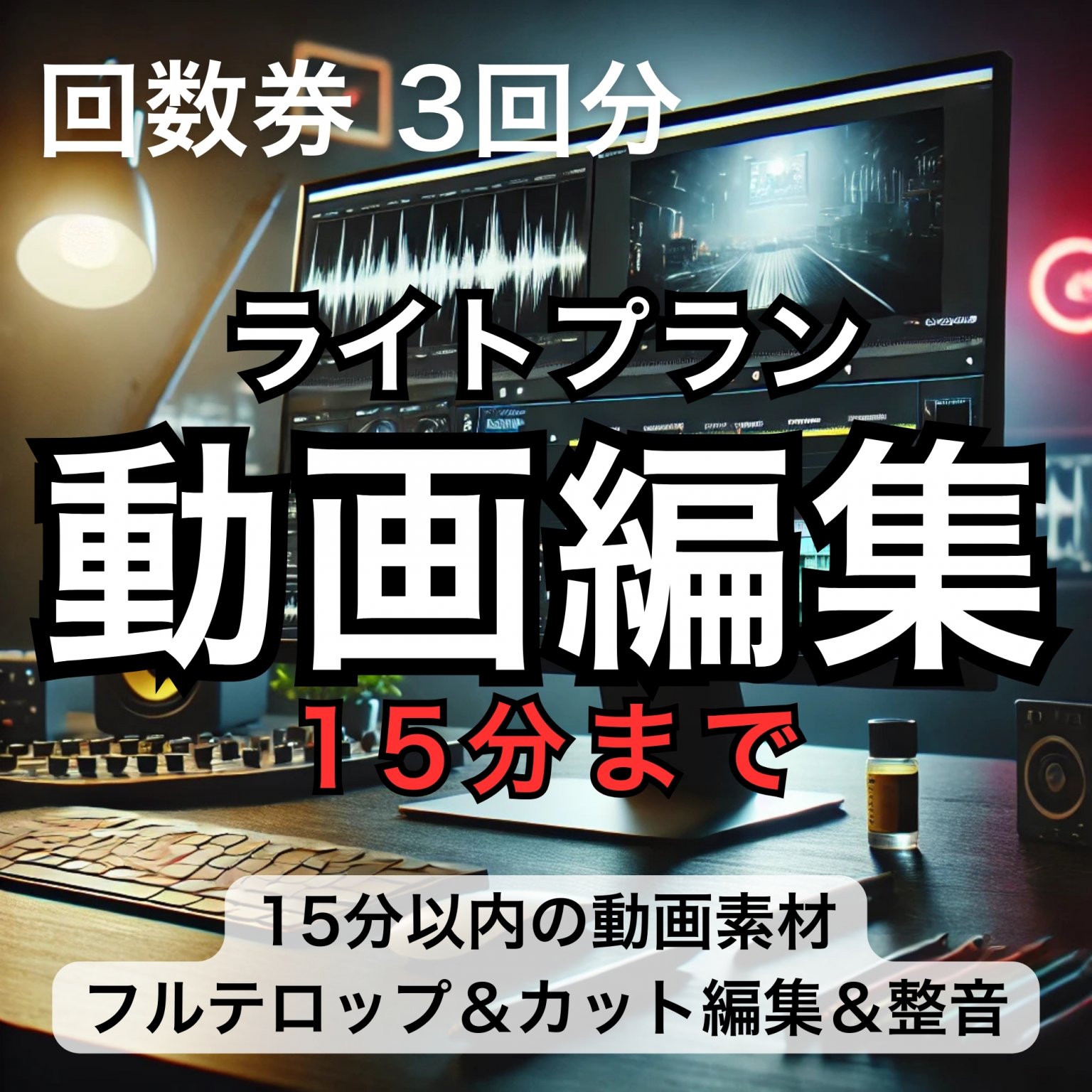 【高ポイント還元！】動画編集＜ライトプラン＞（15分まで）｜回数券 / 3回分