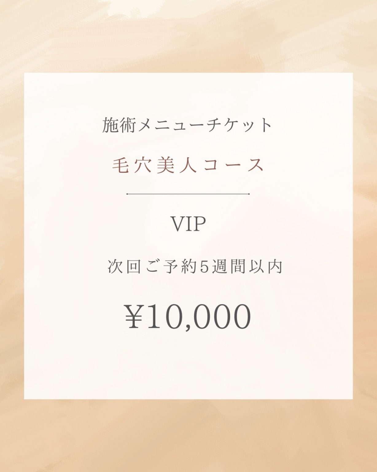 施術メニューチケット　毛穴美人コース　VIP 次回ご予約５週間以内