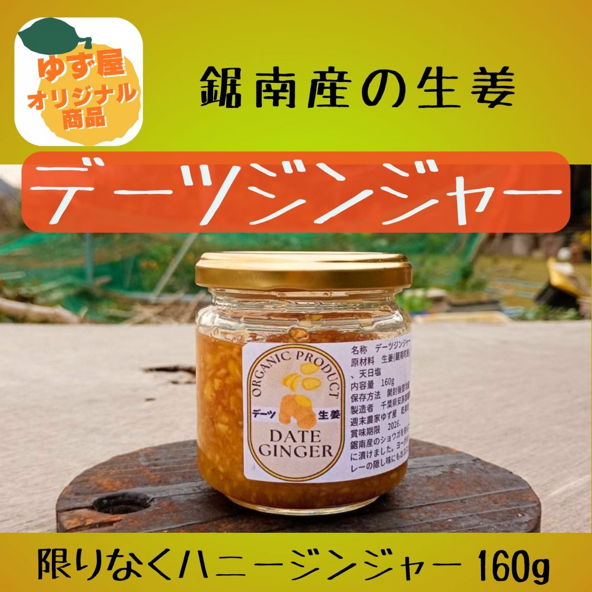 【高ポイント】農薬不使用 デーツジンジャー 生姜のデーツシロップ漬け 160g 鋸南町産生姜 低GI 天日塩 千葉県鋸南町 週末農家ゆず屋 ヤマト60サイズ