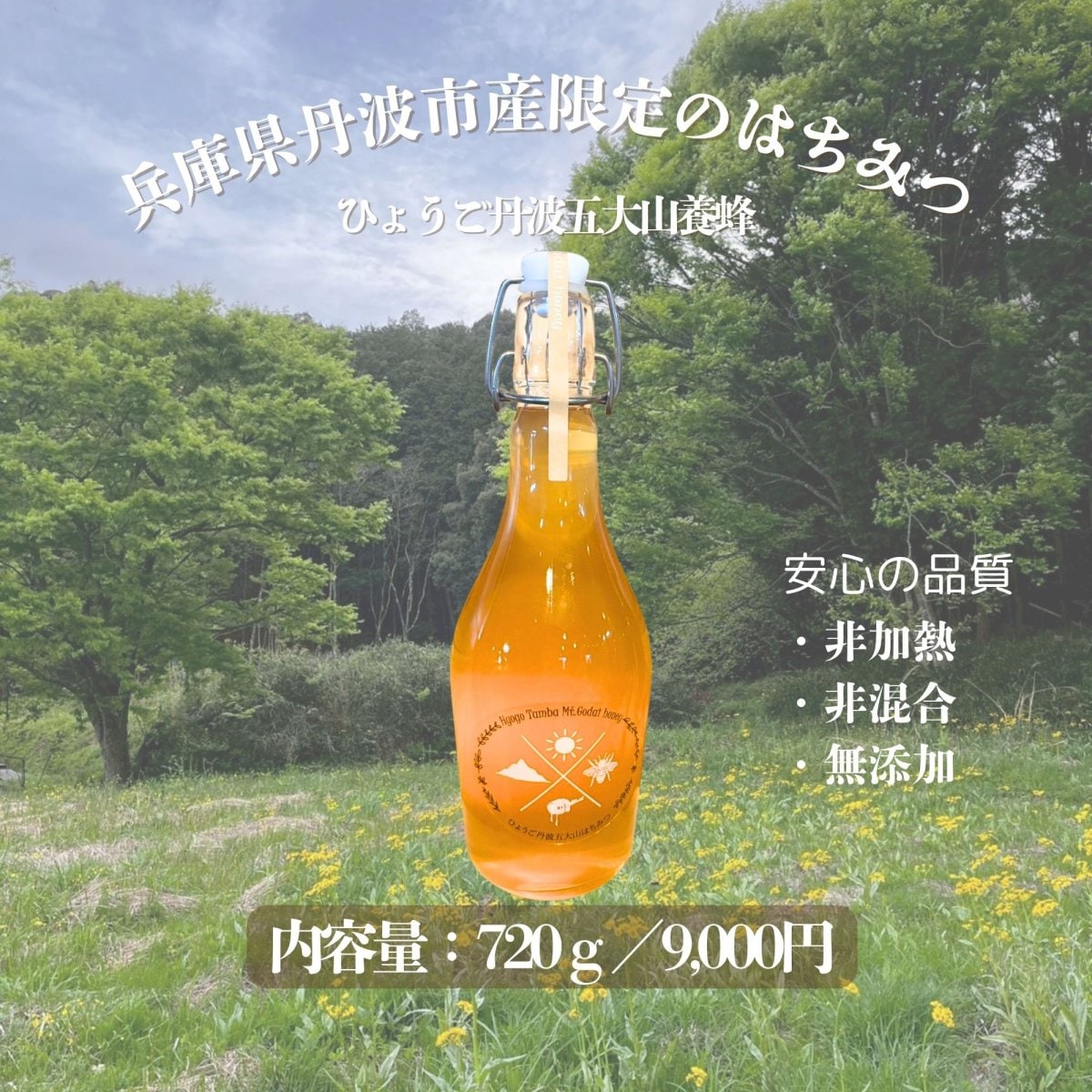 はちみつ720ｇ/ひょうご丹波五大山養蜂/非加熱、非混合、無添加の丹波市産限定ハチミツ【産直】