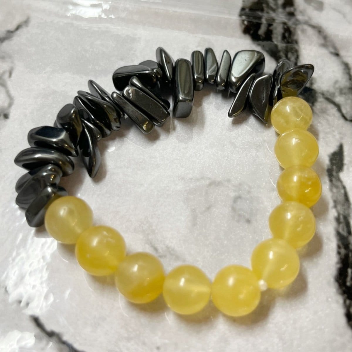 ヘマタイト×イエローカルサイト】 2colour bracelet 〜金運開運