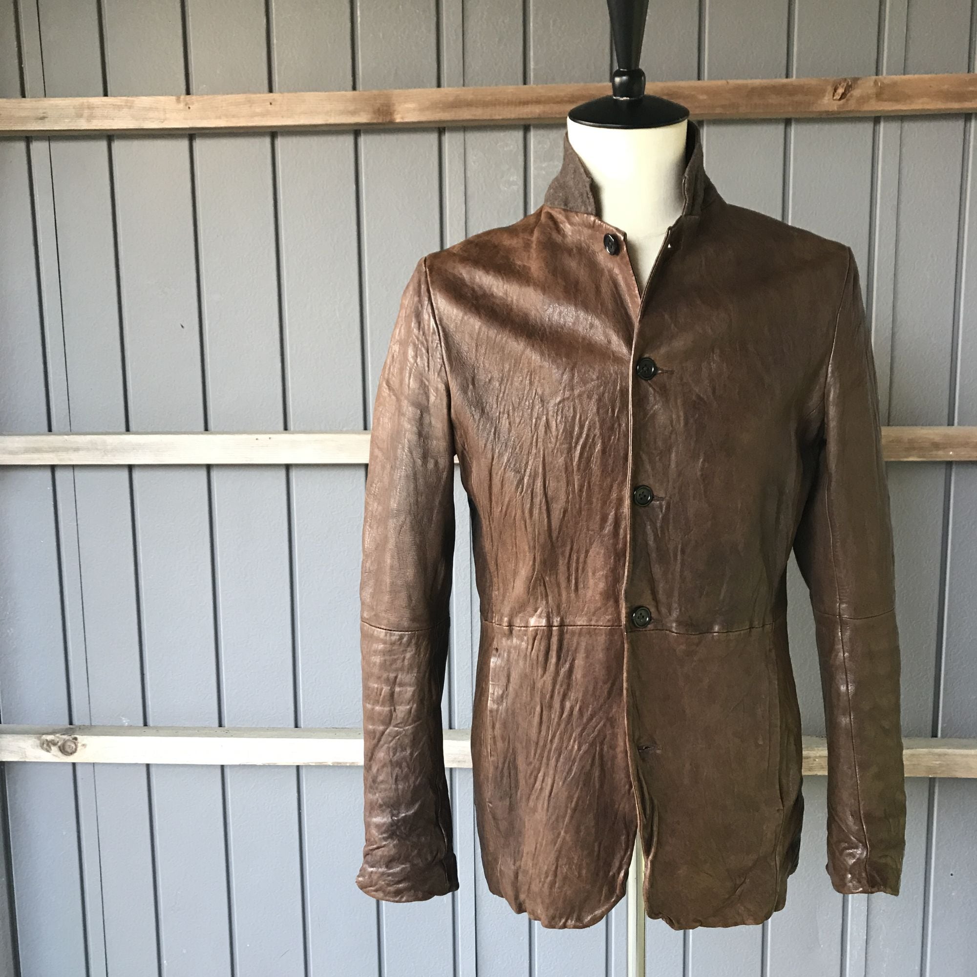 高ポイント】シェラック レザージャケット メンズM 羊革 ベジタブル